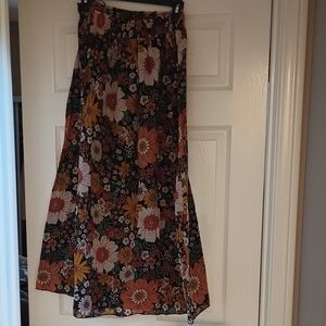NATURAL LIFE A-Line Skirt - Black and Orange Floral